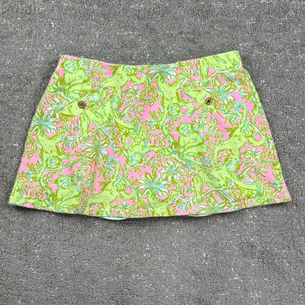 Lilly Pulitzer Skort Women Large Pink Green Monkey Print Tropical Preppy Golf